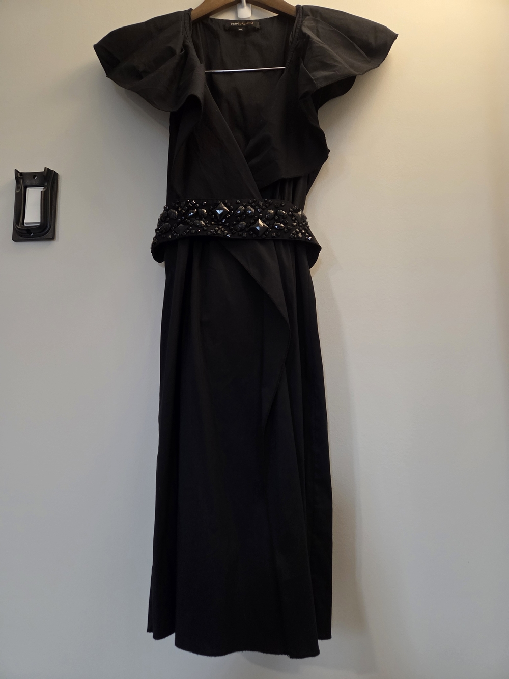 BCBGMaxAzria Black Beaded-Waist Midi Dress